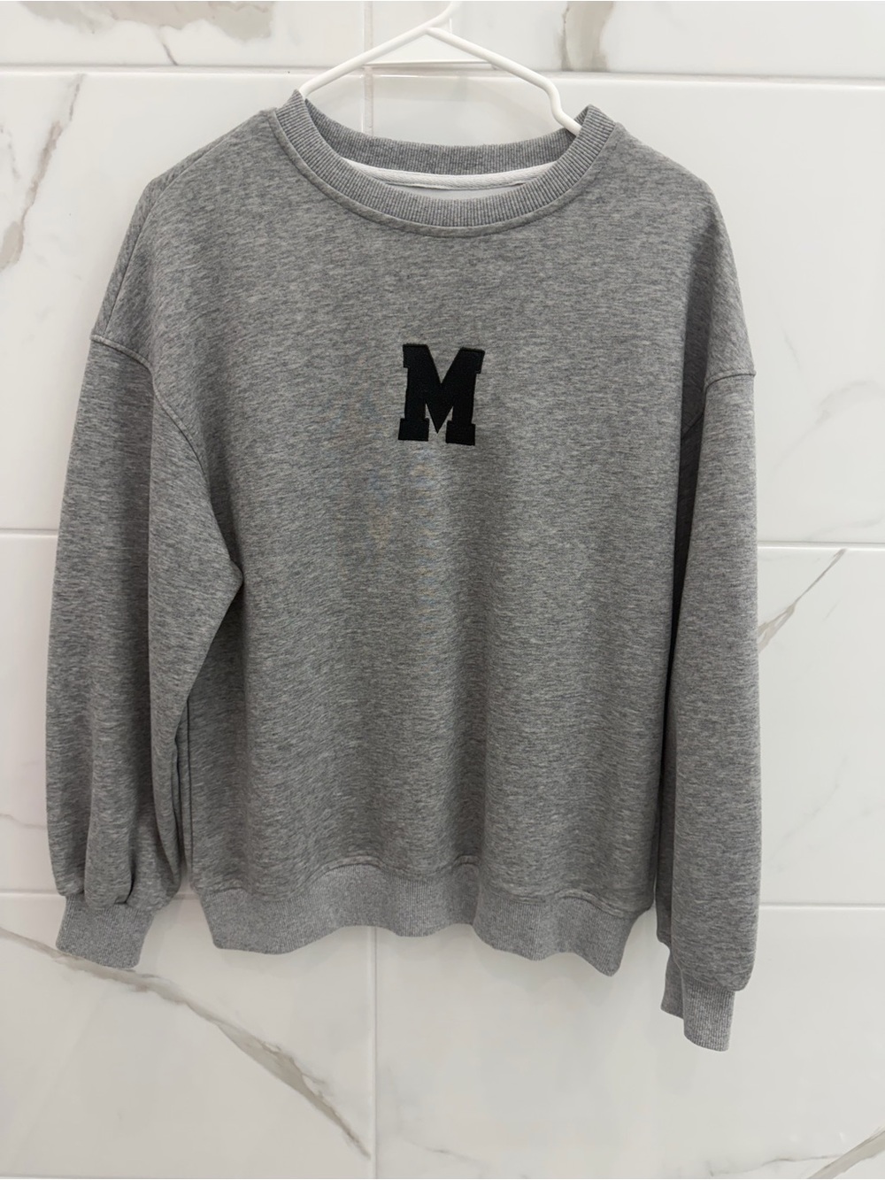 Commense unisex Grey Crewneck Sweatshirt with Black 'M' Patch